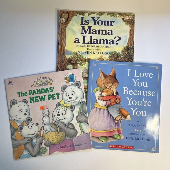 Set of 3 Books Pandas New Pet I Love You Because You're You Is Your Mama a Llama - Picture 1 of 11